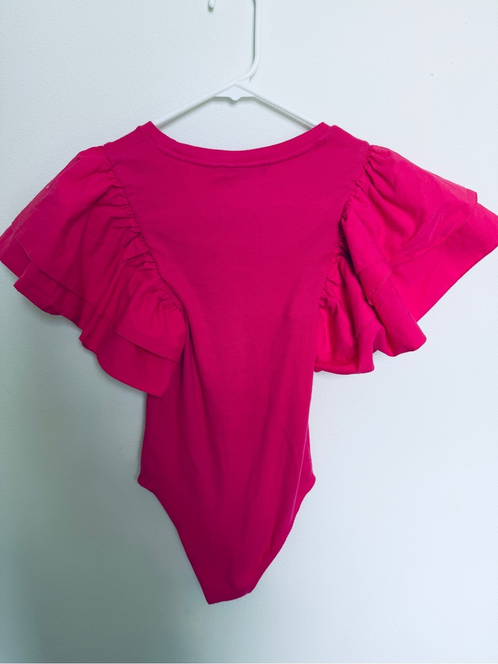 Zara Hot Pink Ruffle-Sleeve One-Piece Bodysuit - Picture 2 of 3